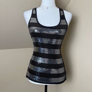 Brand “XXS”‎ Black and Silver Sequin Striped Women's Tank Top Size Medium